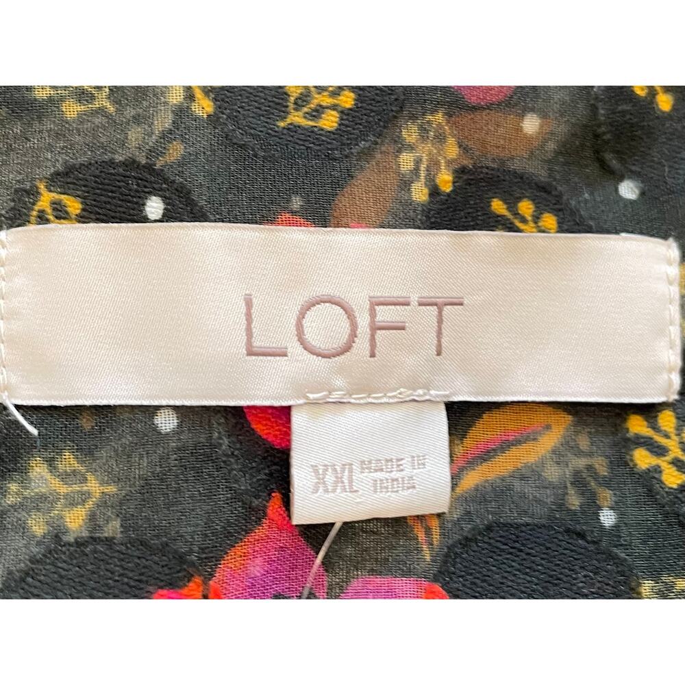 NWT LOFT Sheer Black Floral Polka Dot Button Down Shirt, Size XXL - Picture 7 of 13